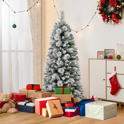 150 cm Gevlokte Kerstboom Kerstboom met Dennennaalden 378 Takuiteinden 130 Warmwitte LED-Lampjes Kerstdecoratie