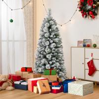 150 cm Gevlokte Kerstboom Kerstboom met Dennennaalden 378 Takuiteinden 130 Warmwitte LED-Lampjes Kerstdecoratie