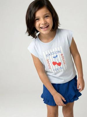 T-shirt voor meisjes, cropped, korte mouwen met schoudervulling bleekblauw