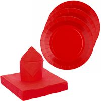 Santex servies set karton - 20x bordjes/25x servetten - rood - Feestbordjes - thumbnail