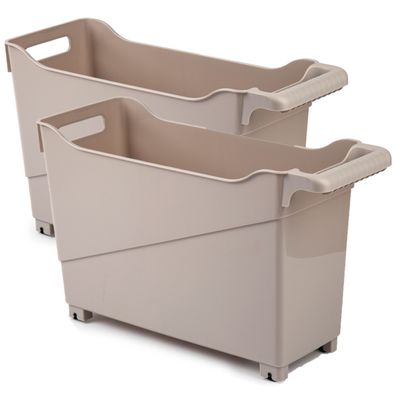 Set van 2x stuks kunststof trolleys licht bruin op wieltjes L45 x B17 x H29 cm