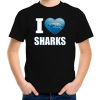 I love sharks t-shirt met dieren foto van een haai zwart voor kinderen - thumbnail