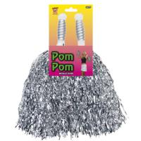 Cheerballs/pompoms - 2x - zilver - met ringgreep - 30 cm - cheerleader pompons