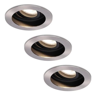 Set van 3 Mesa LED inbouwspots - GU10 5 Watt 400 lumen - 4000K neutraal wit - Dimbaar - verzonken - Rond - Kantelbaar - IP20 Voor binnen - RVS
