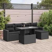 6-delige Loungeset met kussens poly rattan zwart
