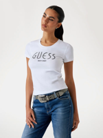 Guess Stras Logo T-Shirt Dames Wit - Maat XS - Kleur: Wit | Soccerfanshop