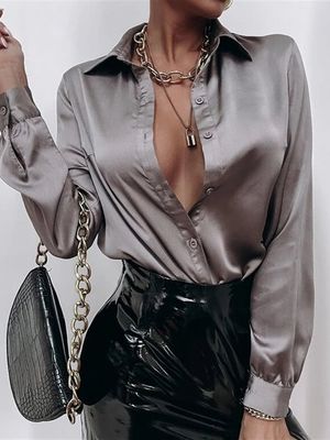 Shirt Collar Plain Loose Casual Blouse Shirt Collar Plain Loose Casual Blouse