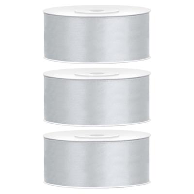 Partydeco Cadeaulint - 3x - zilver - 2,5 cm x 25 meter - satijn - sierlint - inpakken - decoratie