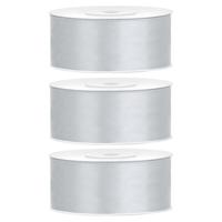 Partydeco Cadeaulint - 3x - zilver - 2,5 cm x 25 meter - satijn - sierlint - inpakken - decoratie