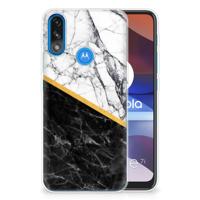 Motorola Moto E7/E7i Power | TPU | Siliconen hoesje | Marmer Wit Zwart - Origineel Cadeau Man