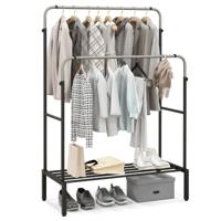 Kledingrek met 2 Kledingstangen Dubbele Kapstok met Verstelbare Hoogtes Vrijstaande Metalen Kapstok voor Slaapkamer 108 x 50 x 125 cm