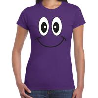 Verkleed T-shirt voor dames - smiley - paars - carnaval - feestkleding - thumbnail