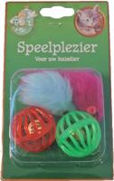 Kattenspeelgoed blisterpak 2 plastic bal en 2 bontmuis 5 cm - Gebr de boon