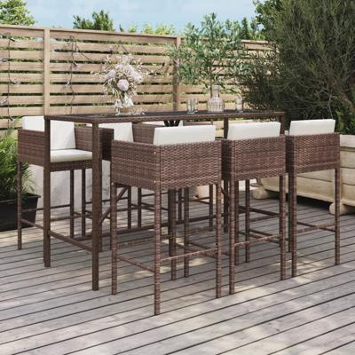 7-delige Tuinbarset met kussens poly rattan bruin