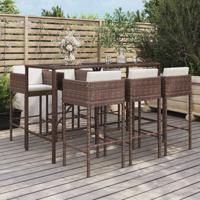 7-delige Tuinbarset met kussens poly rattan bruin