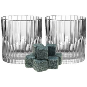 Luxe whiskyglazen set 6x stuks 310 ml met 9x whisky ijsblokstenen