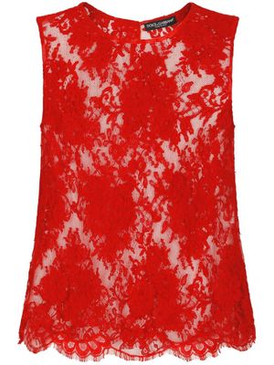 Dolce & Gabbana haut sans manches en dentelle Chantilly - Rouge