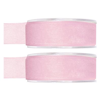 Hobby/decoratie organza sierlint - 2x - roze - 2,5 cm x 20 meter - Cadeaulint - inpakken