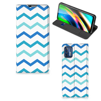 Motorola Moto G9 Plus Hoesje met Magneet Zigzag Blauw