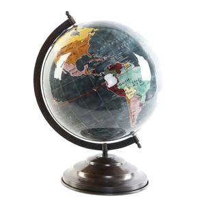 Wereldbol/globe op voet - kunststof - grijs/zwart - home decoratie artikel - D25 x H35 cm