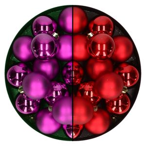 Kleine kerstballen 32x stuks - mix kerst rood en paars - 4 cm - kunststof - Kerstbal