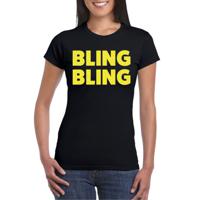 Bellatio Decorations Verkleed T-shirt voor dames - bling - zwart - geel glitter - carnaval/themafeest 2XL  -