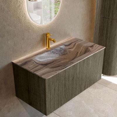 Badmeubel Mondiaz Kurve-Dlux | 90 cm | Meubelkleur Shadow | Wastafelkleur Sombra | Solid surface | Wasbak midden spoelbak | 1 kraangat
