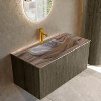 Badmeubel Mondiaz Kurve-Dlux | 90 cm | Meubelkleur Shadow | Wastafelkleur Sombra | Solid surface | Wasbak midden spoelbak | 1 kraangat