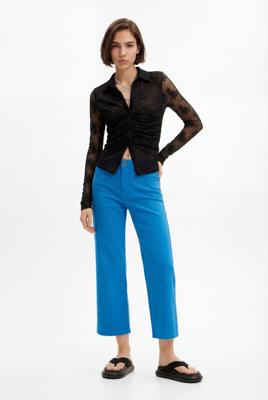 Effen cropped denim broek. - BLUE - 44