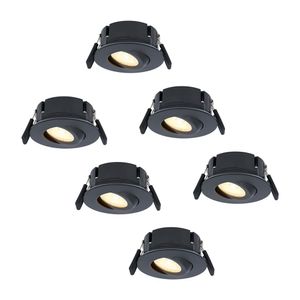 Hoftronic Set van 6 Napels LED inbouwspots extra plat - 8W 570lm - 2700K warm wit - Dimbaar - Rond - 360° Kantelbaar - IP65 waterdicht - Zwart
