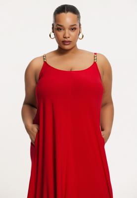 Yoek Lange spaghetti-jurk swing | Rood | Maat 46/48