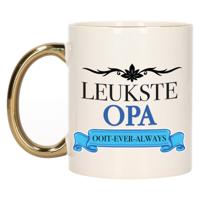 Verjaardag cadeau mok - blauw - leukste opa ooit - gouden handvat - 300 ml - keramiek