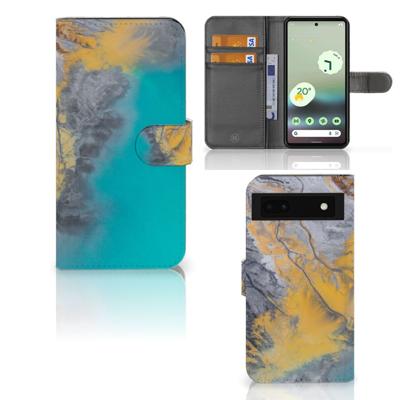 Google Pixel 6A | Bookcase | Marble Blue Gold