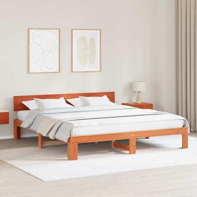 Bedframe met hoofdeinde Bruin 200 x 200 cm Massief grenenhout
