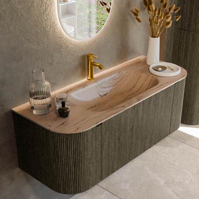 Badmeubel Mondiaz Kurve-Dlux | 120 cm | Meubelkleur Shadow | Wastafelkleur Arena | Solid surface | Wasbak midden spoelbak | 1 kraangat