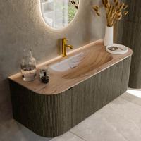 Badmeubel Mondiaz Kurve-Dlux | 120 cm | Meubelkleur Shadow | Wastafelkleur Arena | Solid surface | Wasbak midden spoelbak | 1 kraangat