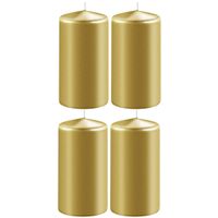 4x Metallic gouden cilinderkaarsen/stompkaarsen 6 x 8 cm 27 branduren