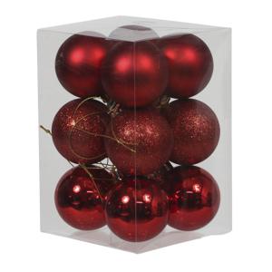 Kerstballen - 12x st - rood - D6 cm - kunststof - glans/glitter/mat - kerstversiering