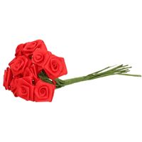 Decoratie roosjes satijn - bosje van 12 st - rood - 12 cm - hobby/DIY bloemetjes - thumbnail