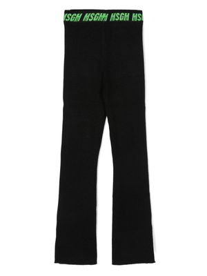 MSGM Kids pantalon nervuré à logo imprimé - Noir