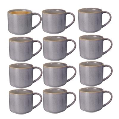 Excellent Houseware Koffiemok/theemok Rustic - set van 12x - blauw - 330 ml - mokken - keramiek