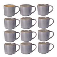 Excellent Houseware Koffiemok/theemok Rustic - set van 12x - blauw - 330 ml - mokken - keramiek