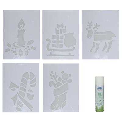 Kerst sfeer raamsjablonen met ECO spuitsneeuw - 5x stuks - 22 x 35 cm - raamdecoratie