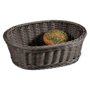 Kesper Brood/fruit mandje - gevlochten kunststof - antraciet - ovaal - L29 x B23 x H9 cm - broodmandjes   -