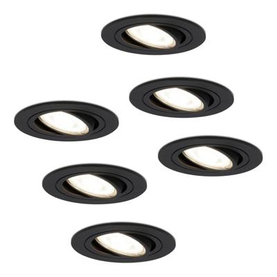 Set van 6 Miro LED inbouwspots - GU10 5 Watt 400 lumen - 4000K Neutraal wit - Dimbaar - Rond - Kantelbaar - IP20 Voor binnen - Zwart