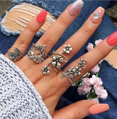 4 stuks/Set antieke Vintage Bohemen stijl Rose Flower ringen voor Women(silver)