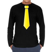 Verkleed shirt voor heren - stropdas geel - zwart - carnaval - foute party - longsleeve