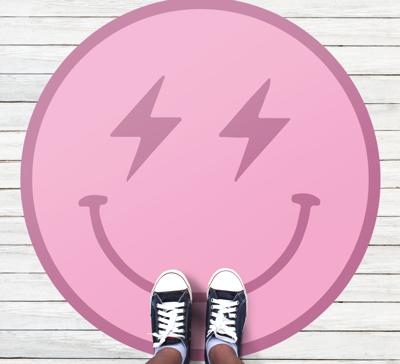 Moderne vinyl tapijt Roze bliksem smiley