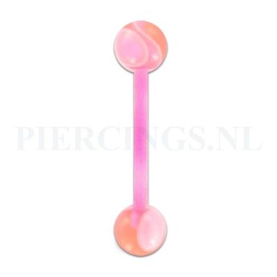 Tongpiercing flexibel marmer roze