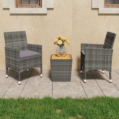 3-delige Bistroset poly rattan en acaciahout grijs